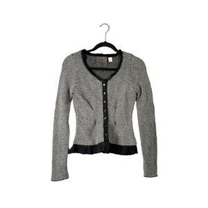 Guinevere Wool Knit Button Up Front Cardigan Sweater Size Small Black & White